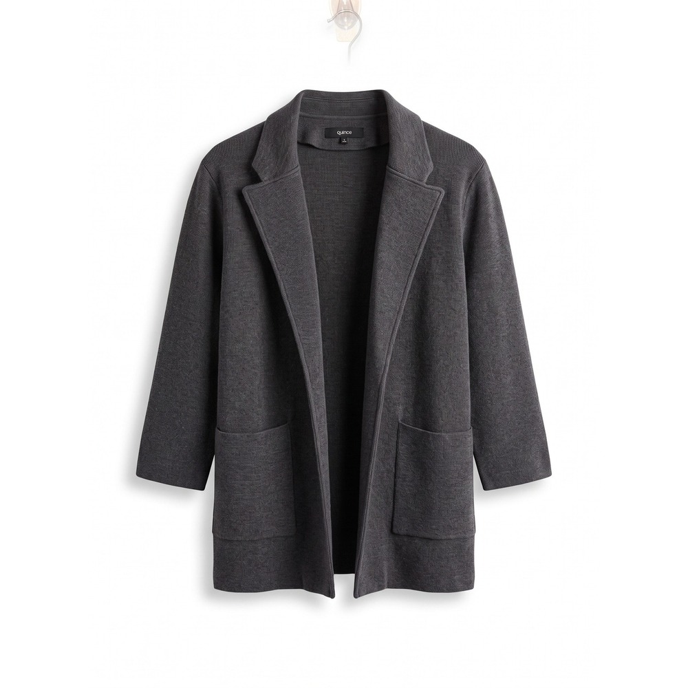 Quince Charcoal Gray Organic Cotton Knit Blazer Open Front Cardigan Minimalist L